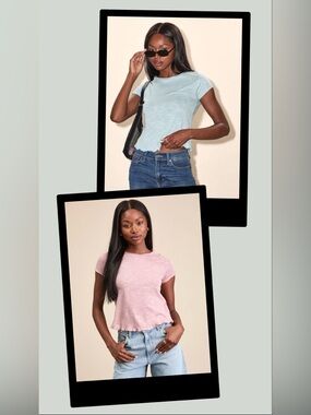 Lot of Lulu’s Olivette Mauve & Light Blue Burnout Lettuce Edge Baby Tees Small